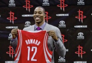 Newly signed Houston Rockets player Dwight Howard during news conference in Houston