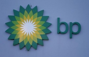 A sign is seen outside BP's North Sea Headquarters in Aberdeen