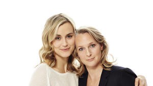 Actress Taylor Schilling, left, poses with Piper Kerman, author of the book "Orange Is the New Black," now a Netflix series. (Brian Bowen Smith/Netflix)