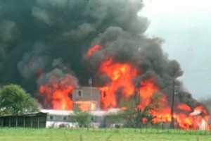 Fire engulfs the Branch Davidian compound near Waco, Texas, April 19, 1993. Eighty-one Davidians, including leader David Koresh, perished as federal agents tried to drive them out of the compound. A few weeks earlier four agents from  the Bureau of Alcohol, Tobacco and Firearms were slain in a shootout at the site, and six cult members were found dead inside. Hearings into the raid and its aftermath are scheduled to open in the House of Representatives Wednesday, July 19, 1995. (AP Photo/Ron Heflin)