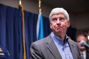 FLINT, MI - JANUARY 27: Michigan Gov. Rick Snyder speaks to the media regarding the status of the Flint water crisis on January 27, 2016 at Flint City Hall in Flint, Michigan. A federal state of emergency has been declared in Flint related to the city's water becoming contaminated. (Photo by Brett Carlsen/Getty Images)
