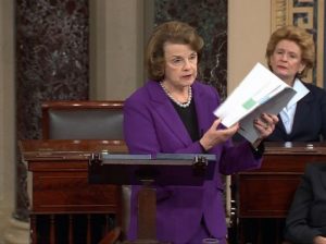 Sen. Dianne Feinstein discusses a newly released Senate Intelligence Committee report on the CIA’s antiterrorism tactics on Capitol Hill in December 2014. (Photo: Senate TV/Reuters)